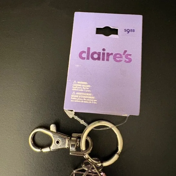 NWT Claire's Pink Gem Dangle Keychain Charm Silver Tone Geometric Shapes - Picture 5 of 7